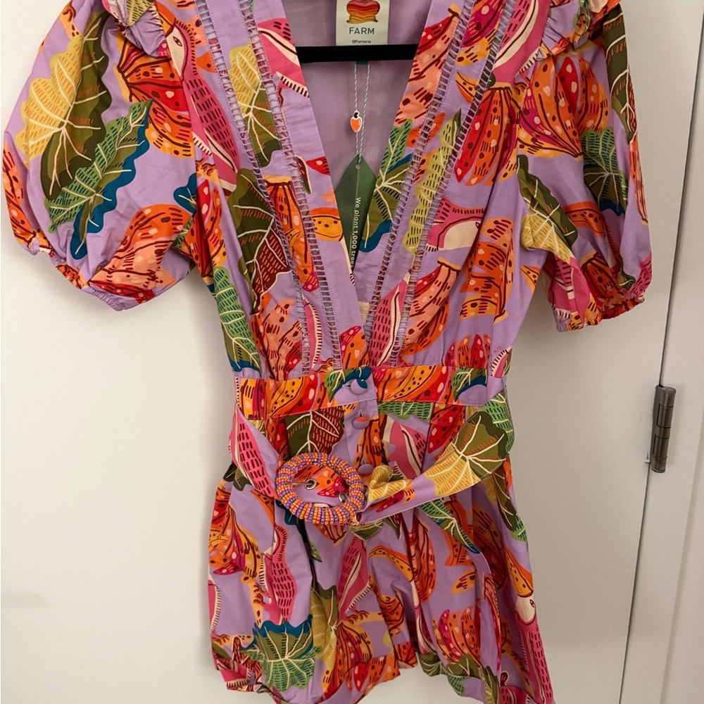 FARM Rio Purple and Multicolor Patterned Romper